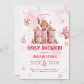 Pink Gingerbread House Christmas Baby shower Kaart (Voorkant)