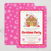 Pink Gingerbread House Christmas Party Kaart (Voorkant / Achterkant)