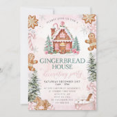 Pink Gingerbread House Decorating Party Invitation (Devant)