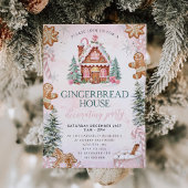 Pink Gingerbread House Decorating Party Invitation
