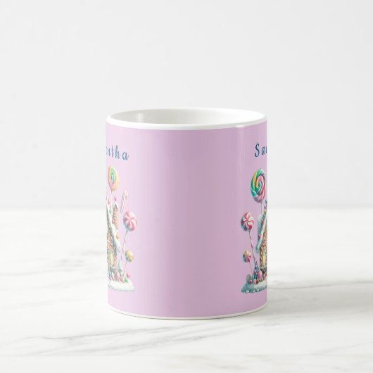 Pink Gingerbread House Kids Name Mug (Centre)