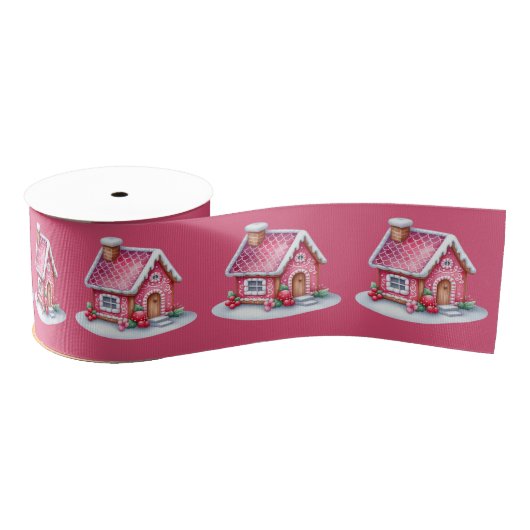 Pink Gingerbread House On Pink  Grosgrain Lint (Spoel)