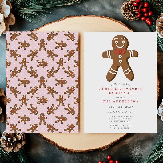 Pink Gingerbread Man Cookie Exchange Kerstmis Kaart