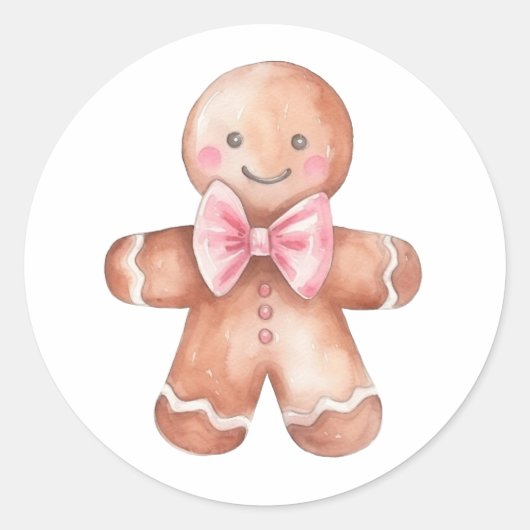 Pink Gingerbread Man Kerst sticker (Voorkant)