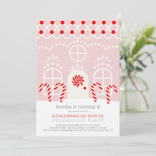 Pink Gingerbrood House Decorting Birthday Party I Kaart (Staand voorkant)