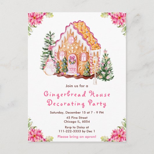 Pink Gingerbrood House Decorting Party Briefkaart (Voorkant)