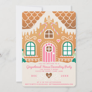 Pink Gingerbrood House Decorting Party Kaart