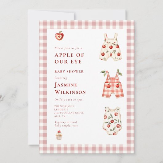 Pink Gingham Apple Baby shower Kaart (Voorkant)