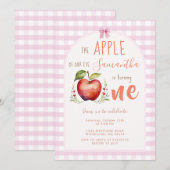 Pink Gingham Apple Waterverf eerste verjaardag Kaart (Voorkant / Achterkant)