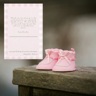 Pink Gingham Baby Meisje Douche Bericht Dank je we Bedankkaart