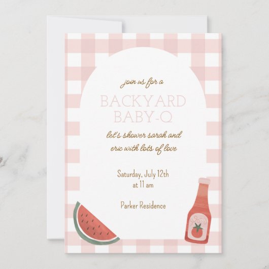 Pink Gingham Baby-Q Baby Shower Invitation (Devant)