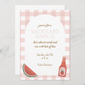 Pink Gingham Baby-Q Baby Shower Invitation (Devant / Derrière)