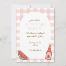 Pink Gingham Baby-Q Baby Shower Invitation