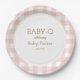 Pink Gingham Baby-Q Circular Plate 2 Papieren Bordje