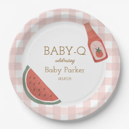 Pink Gingham Baby-Q Circular Plate Papieren Bordje