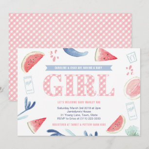 Pink Gingham Baby-q Couples Baby shower voor meisj Kaart