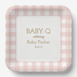 Pink Gingham Baby-Q Square Plate 2 Papieren Bordje