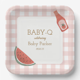 Pink Gingham Baby-Q Square Plate Papieren Bordje