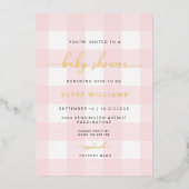 Pink Gingham Baby shower Folie Uitnodiging (Voorkant)