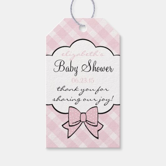 Pink Gingham Baby shower Gast Favor Dank u Cadeaulabel (Voorkant)