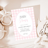 Pink Gingham Baby Shower Invitation Kaart