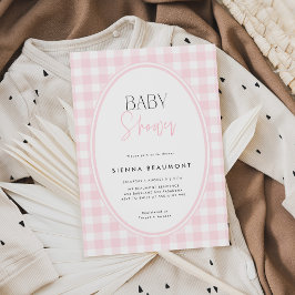 Pink Gingham Baby Shower Invitation Kaart
