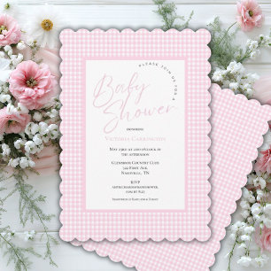 Pink Gingham Baby shower Uitnodiging