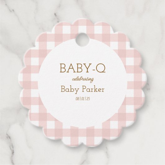 Pink Gingham Baby shower voorkeursmerk Bedankjes Labels (Voorkant)