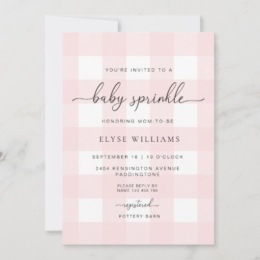 Pink Gingham Baby Sprinkle Kaart (Voorkant)