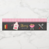 Pink Gingham BBQ Baby shower Waterfles Etiket (Enkel label)