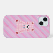 Pink Gingham Bear and Diagonal Stripes Phone Case (Verso Horizontal)