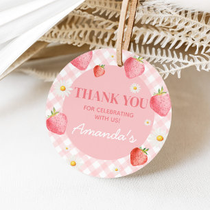 Pink Gingham Berry eerste verjaardagsfeestje Bedankjes Labels