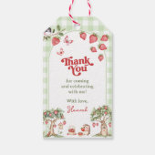 Pink Gingham Berry First Strawberry 1st Birthday Cadeaulabel (Achterkant)