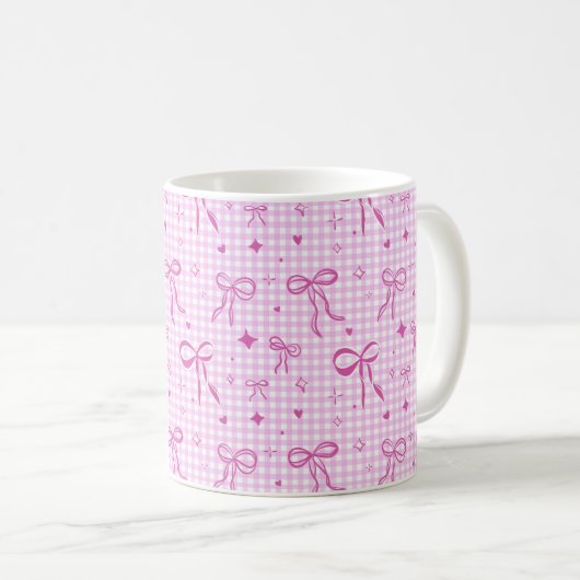 Pink Gingham Bow Aesthetic Mug (Devant droit)
