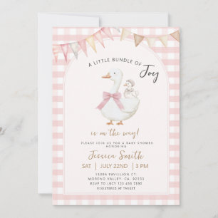 Pink Gingham Bundel van vreugde Goose Baby shower Kaart