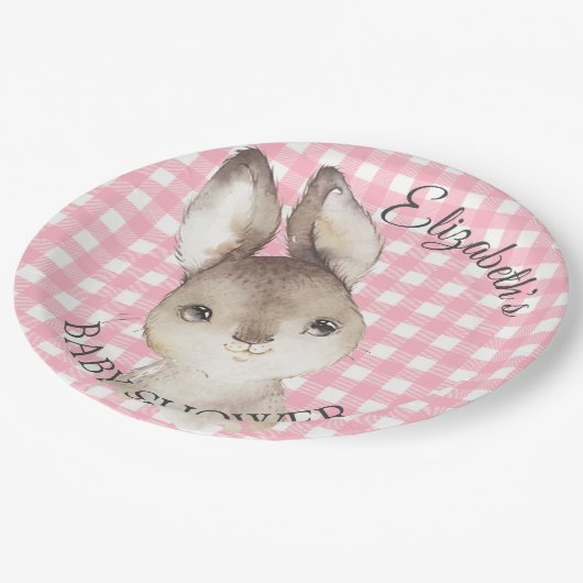 Pink Gingham Bunny Rabbit Baby shower Paper Bord (Gekanteld)