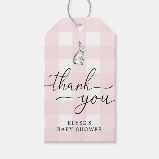 Pink Gingham Bunny Rabbit Hartelijk dank Cadeaulabel (Voorkant)