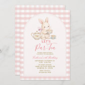Pink Gingham Bunny Tea Party Birthday Invitation (Devant / Derrière)