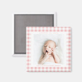 Pink Gingham Check Baby Birthdate Magnet (Recto/Verso)