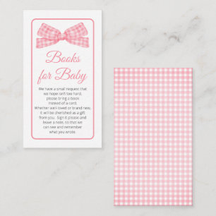 Pink Gingham Check Bow Baby shower Boeken voor Bab Informatiekaartje