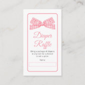 Pink Gingham Check Bow Baby shower Luier Raffle Informatiekaartje (Voorkant)