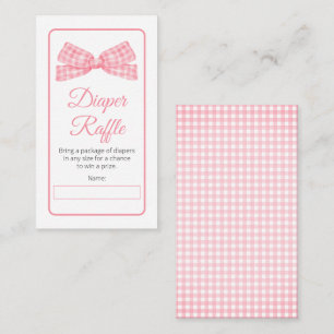 Pink Gingham Check Bow Baby shower Luier Raffle Informatiekaartje
