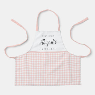 Pink gingham check gepersonaliseerd koken voor kin schort