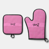 Pink GIngham Check gepersonaliseerd Ovenwant & Pannenlap Set (Voorkant)