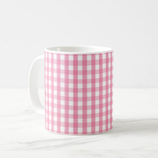 Pink Gingham Check Pattern Two-Tone Coffee Mug (Devant gauche)