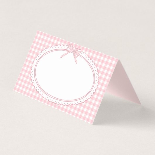 Pink Gingham Coquette Bow Place Card Table Decor (Front)