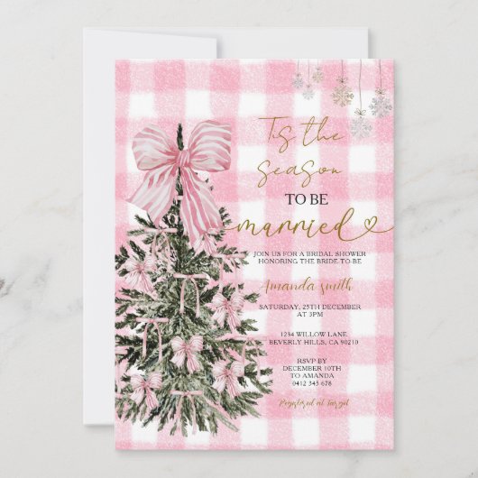 Pink Gingham Coquette Christmas Tree Bridal Shower Kaart (Voorkant)