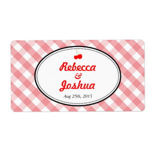 Pink gingham country rustige bruiloft label