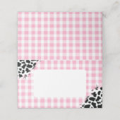 Pink Gingham Cow Print Place Cards (Buitenkant ongevouwen)