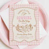 Pink Gingham Cowgirl Baby Shower Invitation Kaart